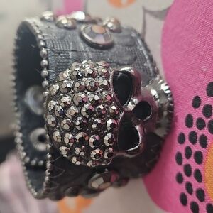 Black Studded Skull Bracelet Beatiful Condition